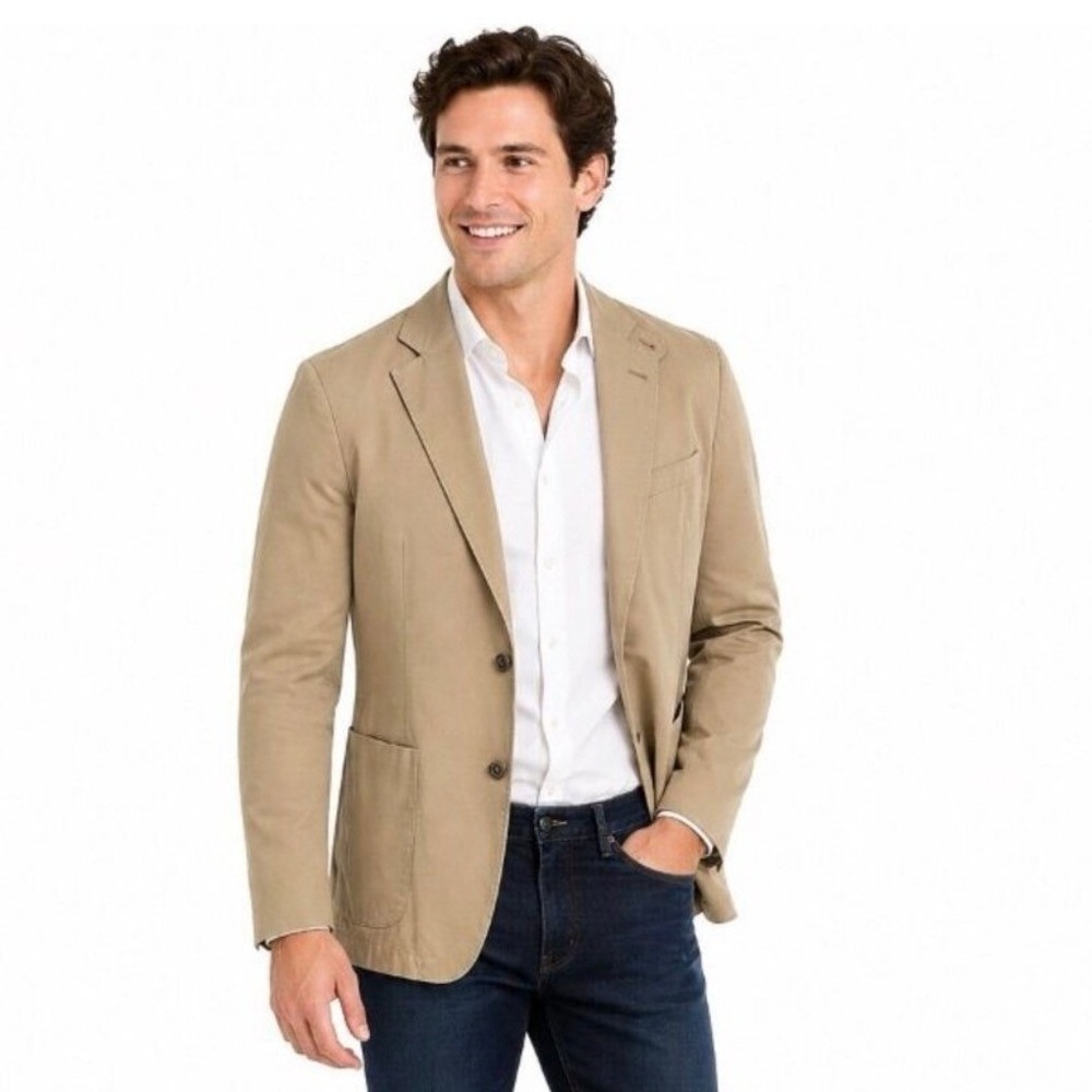 Flynt Bueller Mens Tan Khaki Cotton Spandex Sport Coat Blazer 42R Preppy Classic